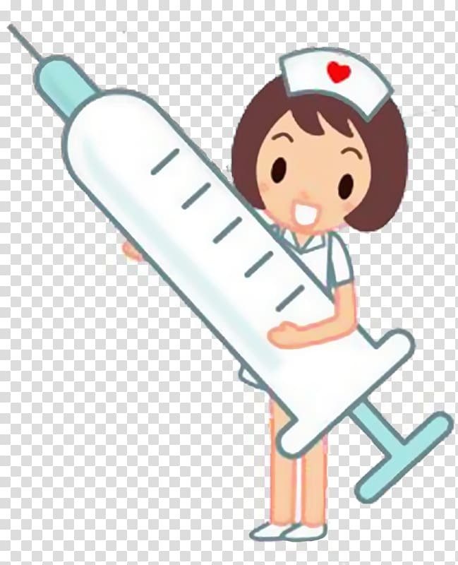 Clip art image of nurse holding giant injection